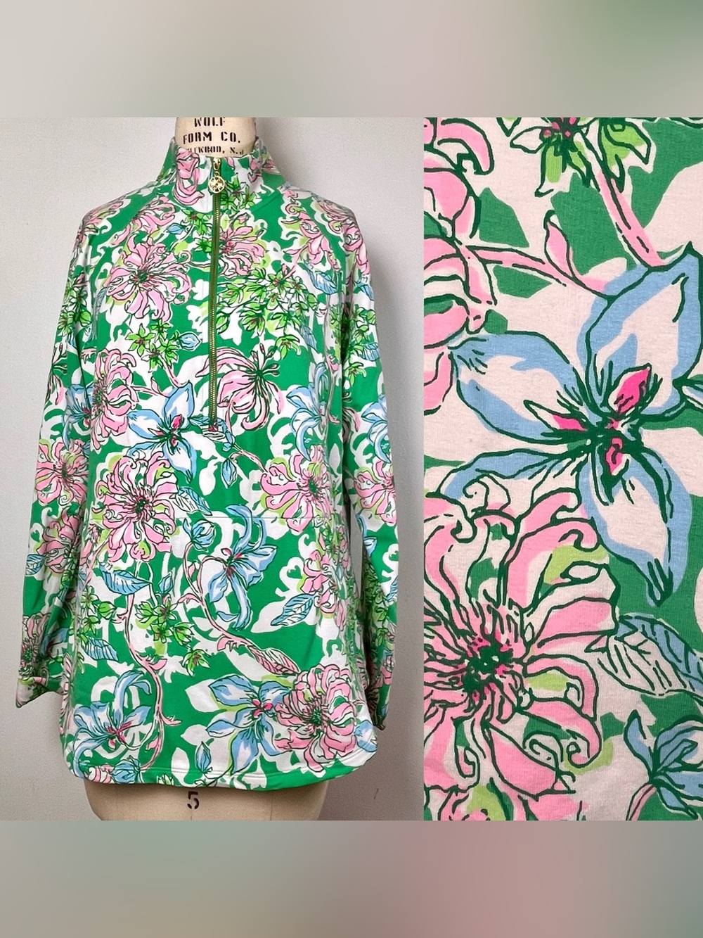 Sz. L Lilly Pulitzer Popover Skipper Sweatshirt Half Zip
